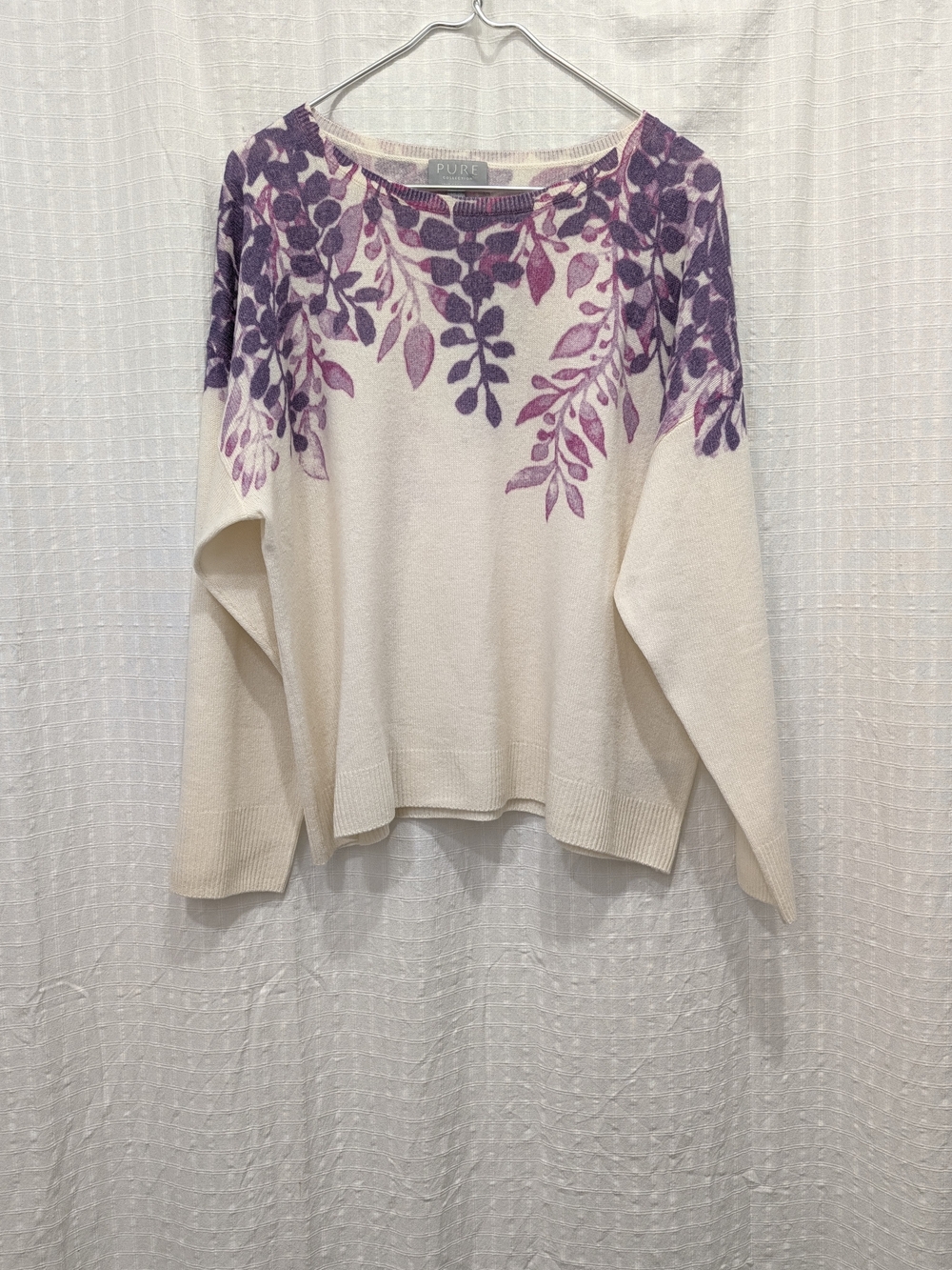 Pure Collection 100% Cashmere White And Floral Sweater Size 16 XXL